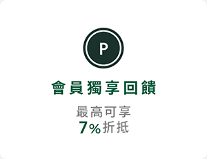 會員筆筆消費最高享7%回饋，輕鬆折抵訂單、兌換商品。